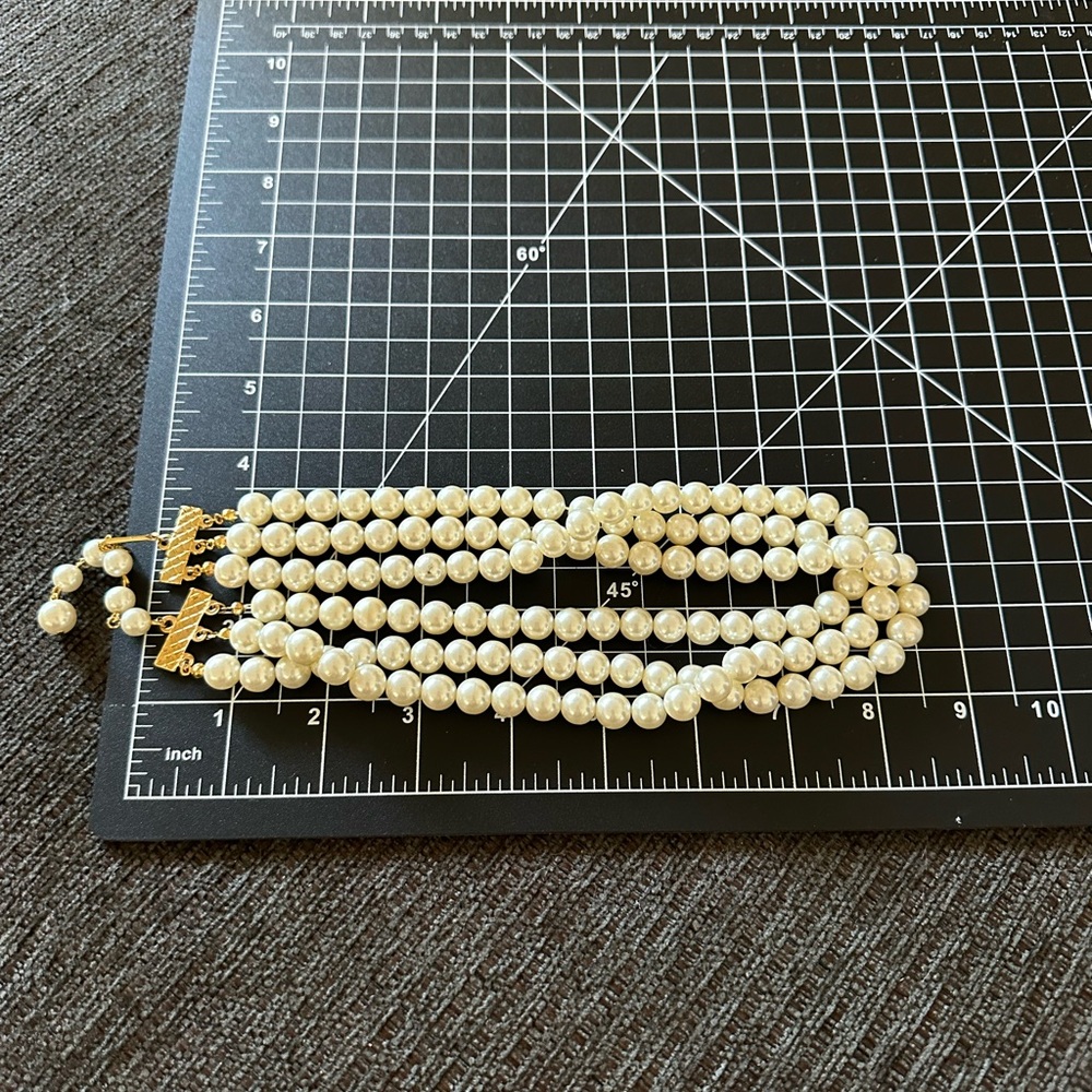 Muti strand faux pearl with gold tone findings layered necklace - Picture 3 of 5